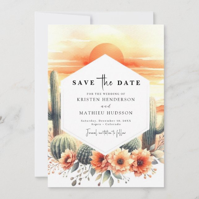 Save The Date Mariage de cactus à aquarelle minimale (Devant)