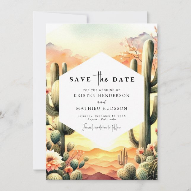 Save The Date Mariage de cactus d'aquarelle du désert (Devant)