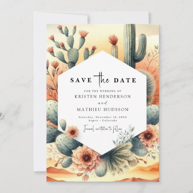 Save The Date Mariage de cactus d'aquarelle terrestre (Devant)
