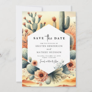 Save The Date Mariage de cactus d'aquarelle terrestre
