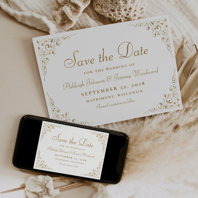 Save The Date Mariage de cadre botanique Gold Script (Créateur téléchargé)