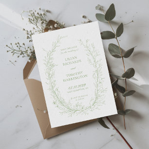 Save The Date Mariage de cadre d'art de ligne botanique verte