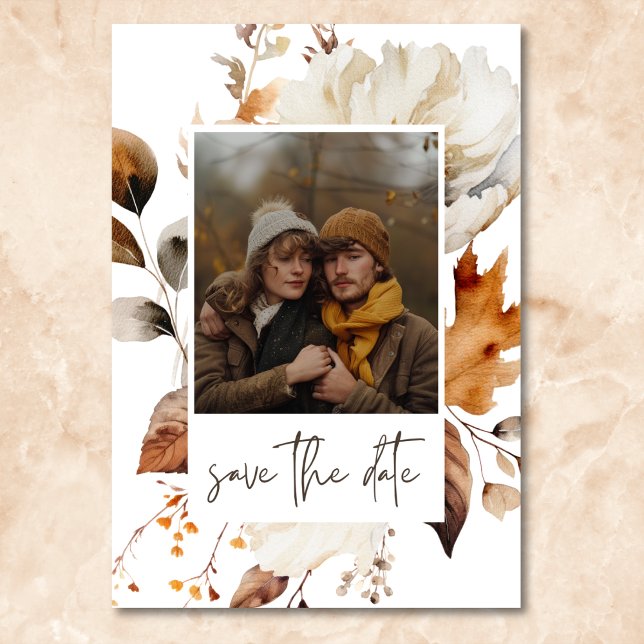 Save The Date Mariage de cadre floral neutre à automne moderne (Modern Fall Neutral Floral Frame Wedding Save The Date)