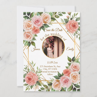 Save The Date Mariage de cadre géométrique floral doux Enregistr