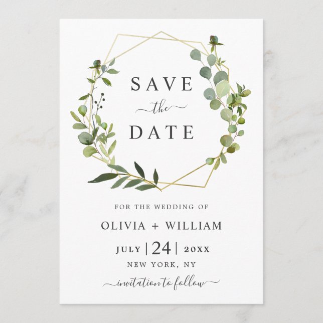 Save The Date Mariage de cadre géométrique floral Eucalyptus mod (Devant)