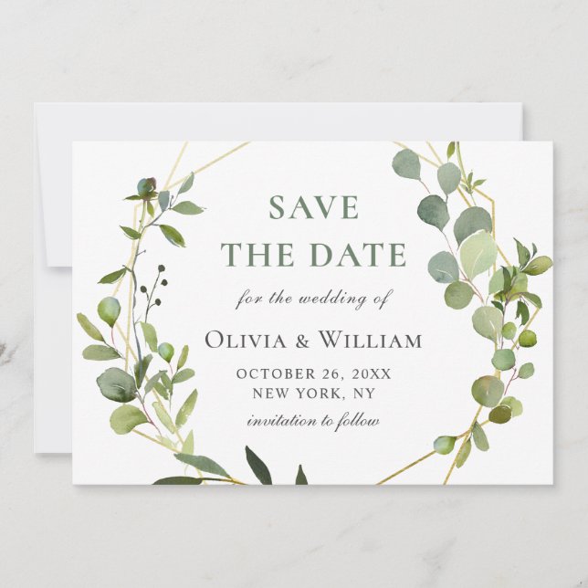 Save The Date Mariage de cadre géométrique floral Eucalyptus mod (Devant)