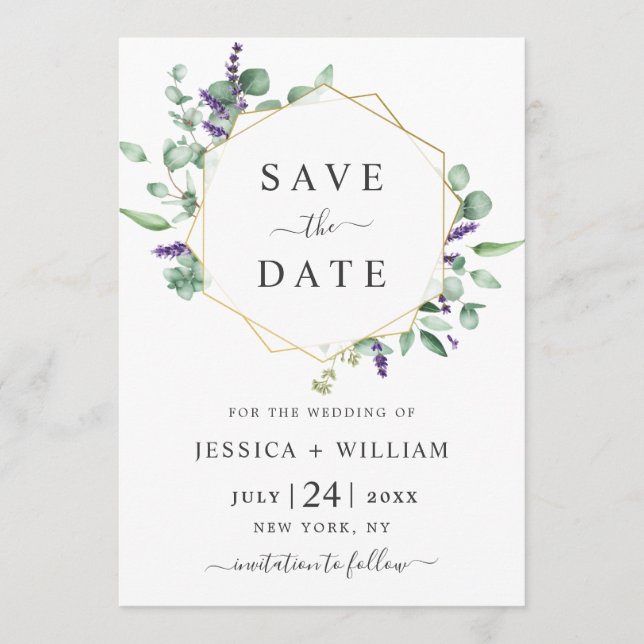 Save The Date Mariage de cadre géométrique moderne Eucalyptus La (Devant)