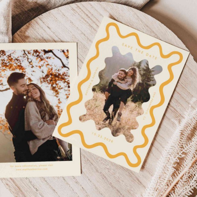 Save The Date Mariage de cadre ondulé jaune (Créateur téléchargé)