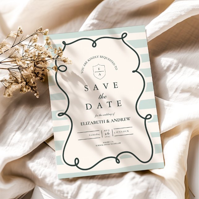 Save The Date Mariage de cadre ondulé vert Doodle (Créateur téléchargé)