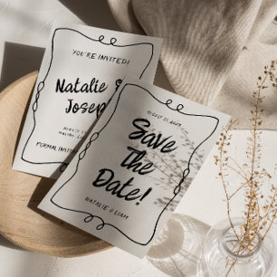 Save The Date Mariage de cadre unique rétro rétro écrit main mod