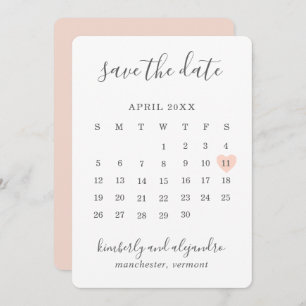 Save The Date Mariage de Calender Coeur de Pêche Simple