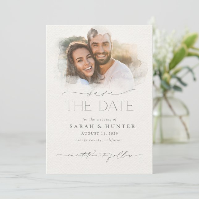 Save The Date Mariage de calligraphie de Masque Photo Aquarelle  (Debout devant)
