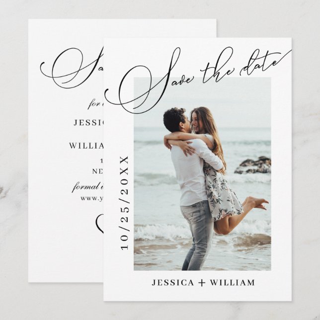 Save The Date Mariage de calligraphie tout simplement élégant Ph (Devant / Derrière)