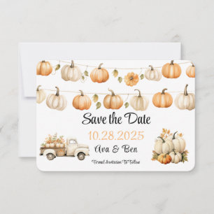 Save The Date Mariage de camion vintage d'automne avec citrouill