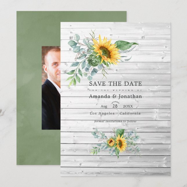 Save The Date Mariage de campagne rustique Bohème au tournesol e (Devant / Derrière)