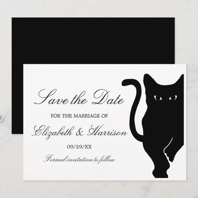 Save The Date Mariage de chat noir Whimsical moderne (Devant / Derrière)