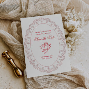 Save The Date Mariage de Cherub Vintage Cadre en Dentelle Rose