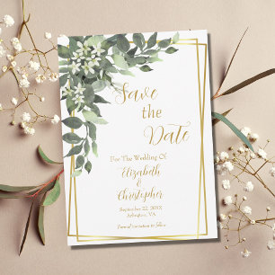Save The Date Mariage de code QR de cadre Gold Eucalyptus Green