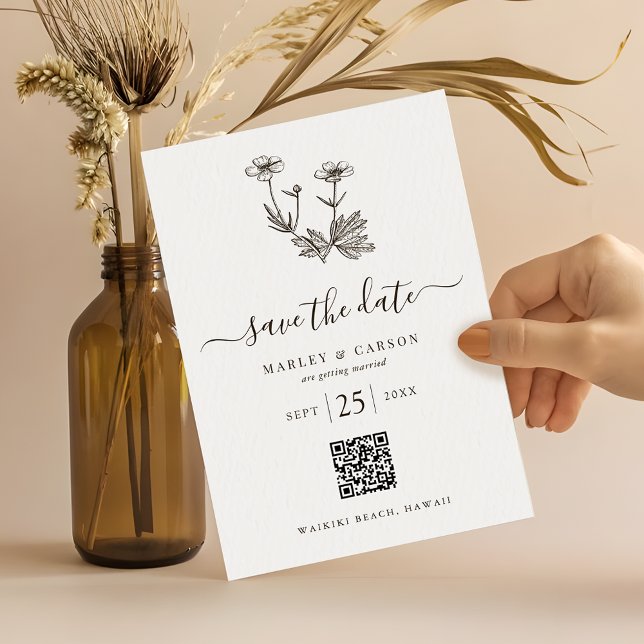 Save The Date Mariage de code QR Fleur sauvage Boho (Créateur téléchargé)