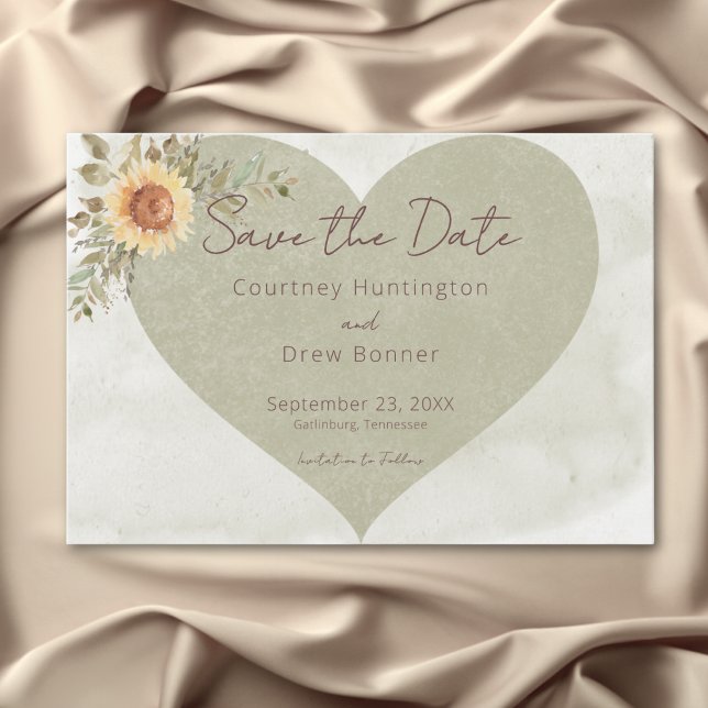 Save The Date Mariage de coeur Soft Sunflower Boho (Soft Sunflowers Boho Heart Wedding Save The Date)