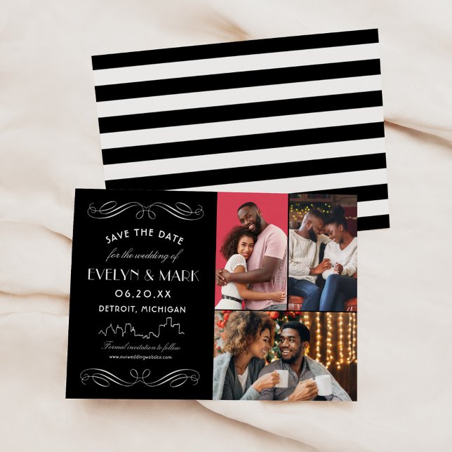 Save The Date Mariage de Collage de photos de Detroit Skyline Ar (Créateur téléchargé)
