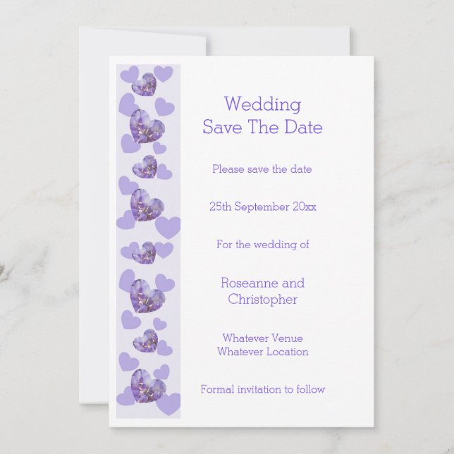 Save The Date Mariage de conception cardiaque de la glycine viol (Devant)