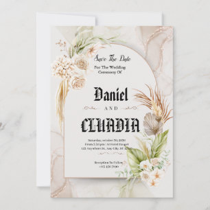Save The Date Mariage de couleur d'eau de fleur brun et crème