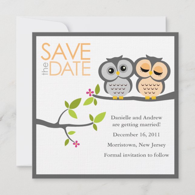 Save The Date Mariage de couple d'hibou Enregistrer la date (Devant)