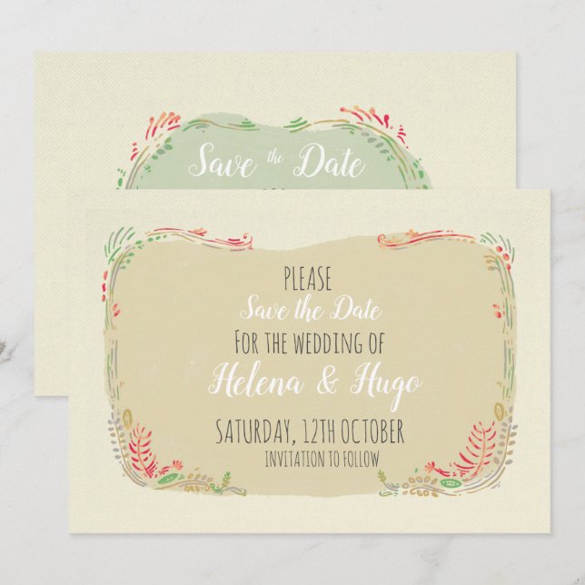 Save The Date Mariage de couronnes florales scandi moderne (Devant / Derrière)