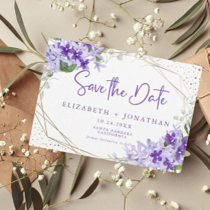 Save The Date Mariage de couronnes florales violettes dorées mod