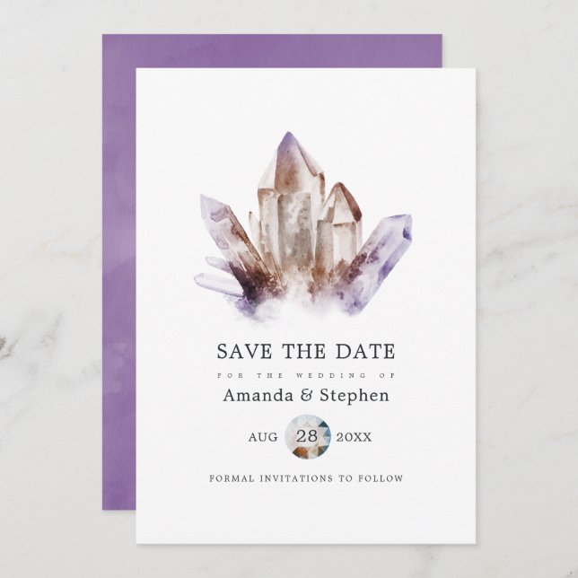 Save The Date Mariage de cristal Amethyst (Devant / Derrière)