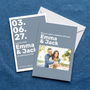 Save The Date Mariage de date verticale bleu moderne