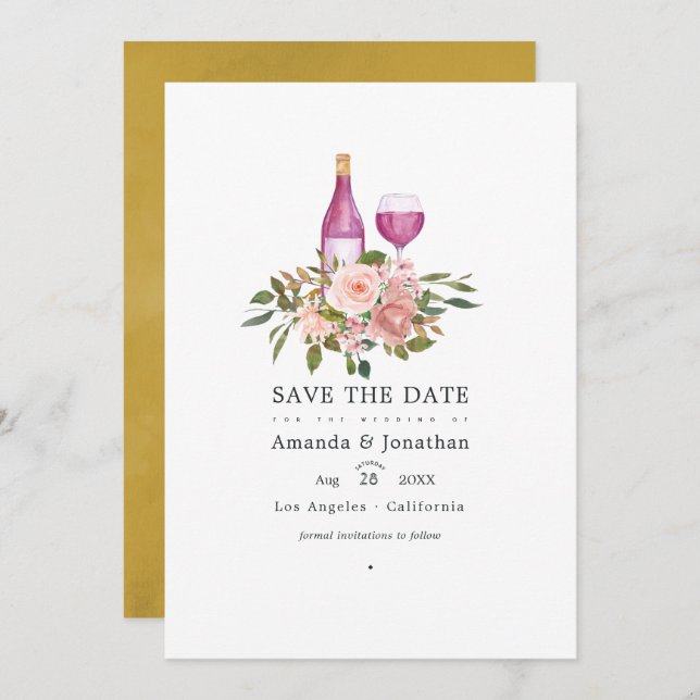Save The Date Mariage de dégustation de vin doré et rose (Devant / Derrière)