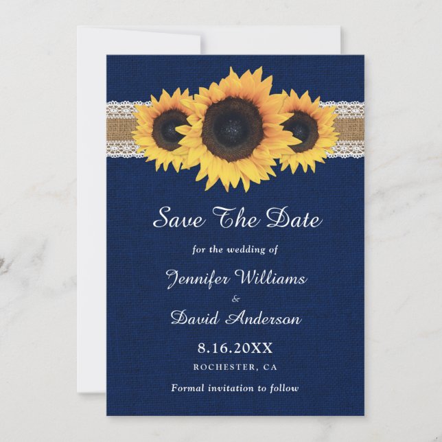Save The Date Mariage de dentelle Rustique Burlap (Devant)