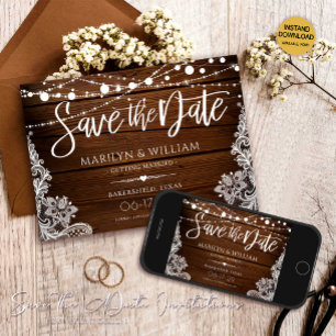 Save The Date Mariage de dentelle rustique en bois et cordes