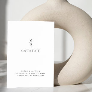 Save The Date Mariage de dessin végétal blanc minimaliste