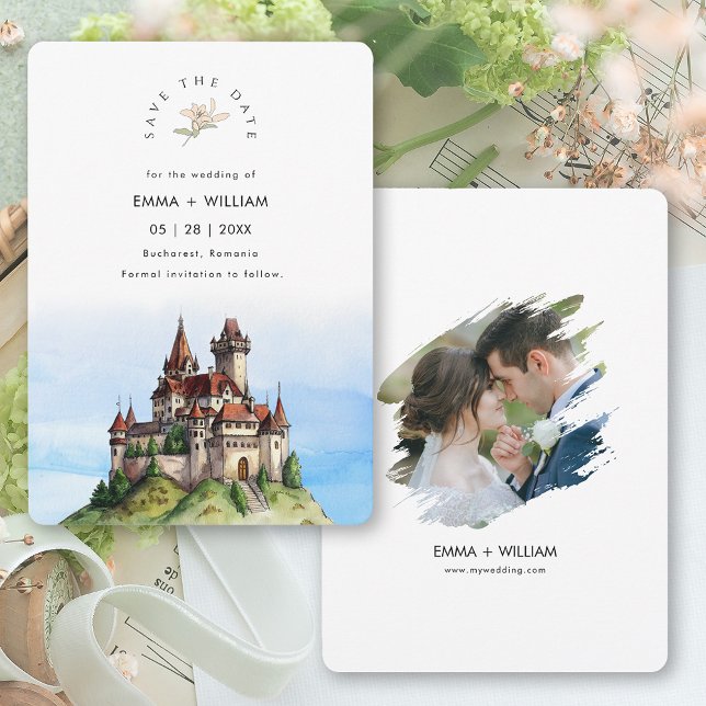 Save The Date Mariage de destination à Bucarest Roumanie (Bucharest Romania Destination Wedding Save The Date Card)