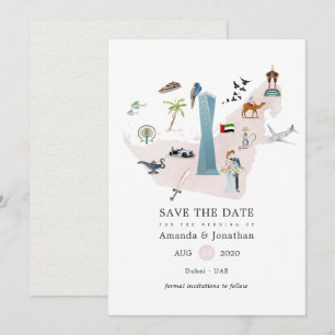 Save The Date Mariage de destination à Dubaï UAE à l'aquarelle