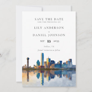 Save The Date Mariage de destination aquarelle sur la skyline de