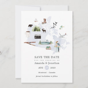 Save The Date Mariage de destination au Canada aquarelle