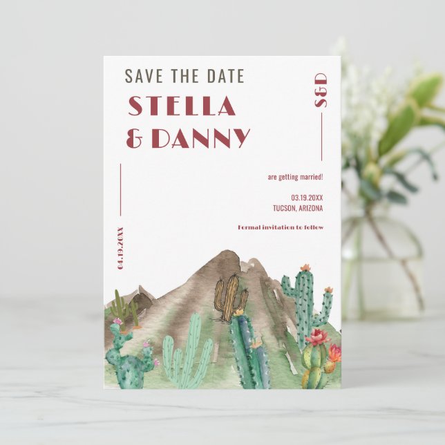 Save The Date Mariage de destination bohème désert de cactus Ari (Debout devant)