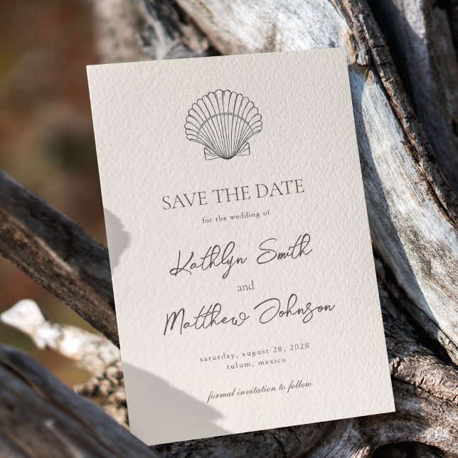 Save The Date Mariage de destination de Shell Beach Ocean (Créateur téléchargé)