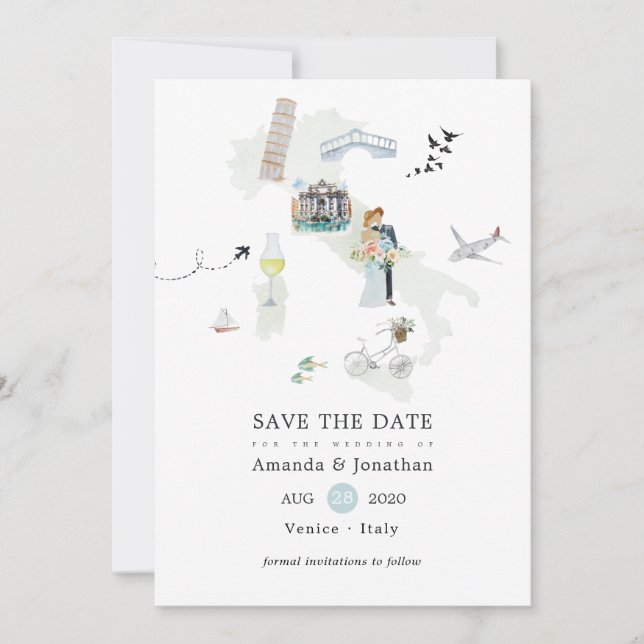 Save The Date Mariage de destination en Aquarelle italienne (Devant)