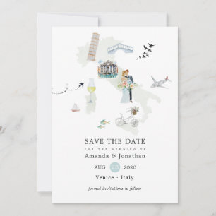 Save The Date Mariage de destination en Aquarelle italienne