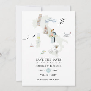 Save The Date Mariage de destination en Aquarelle italienne