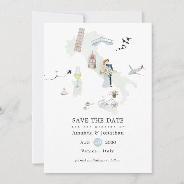 Save The Date Mariage de destination en Aquarelle italienne (Devant)