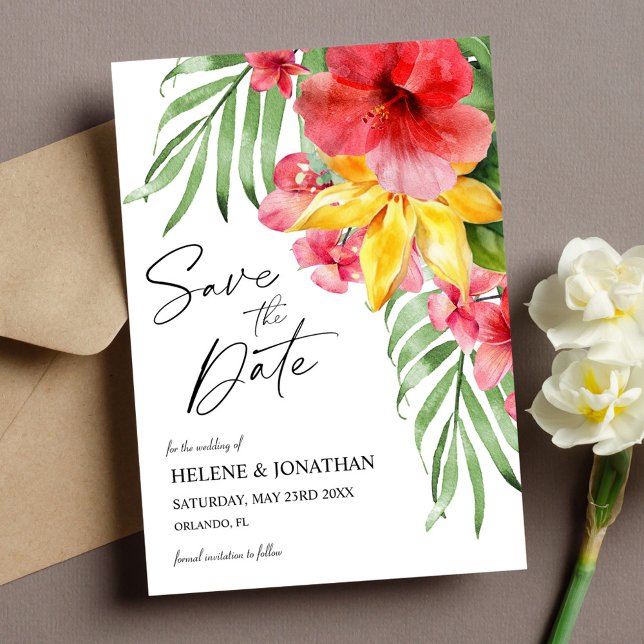 Save The Date Mariage de destination florale tropicale (Tropical Floral Destination Wedding Save The Date)