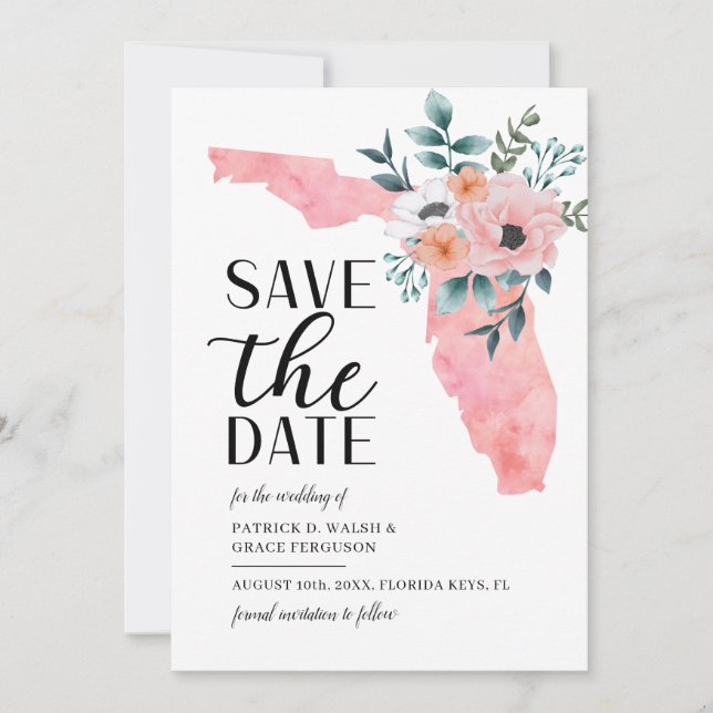 Save The Date Mariage de destination Floride écriture aquarelle (Devant)