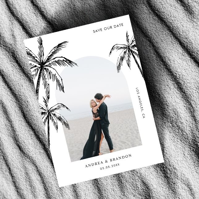 Save The Date Mariage de Destination Photo Palmiers Dessinés à l (Créateur téléchargé)
