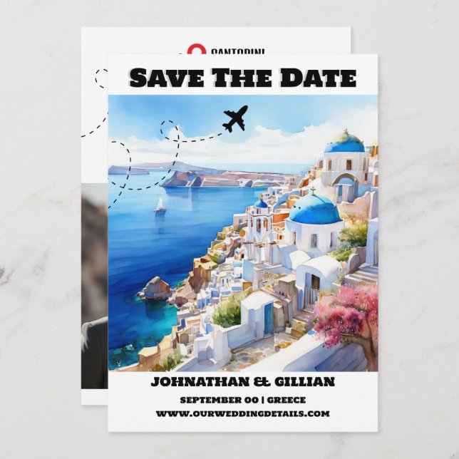 Save The Date Mariage de destination Santorin enregistrer la dat (Devant / Derrière)